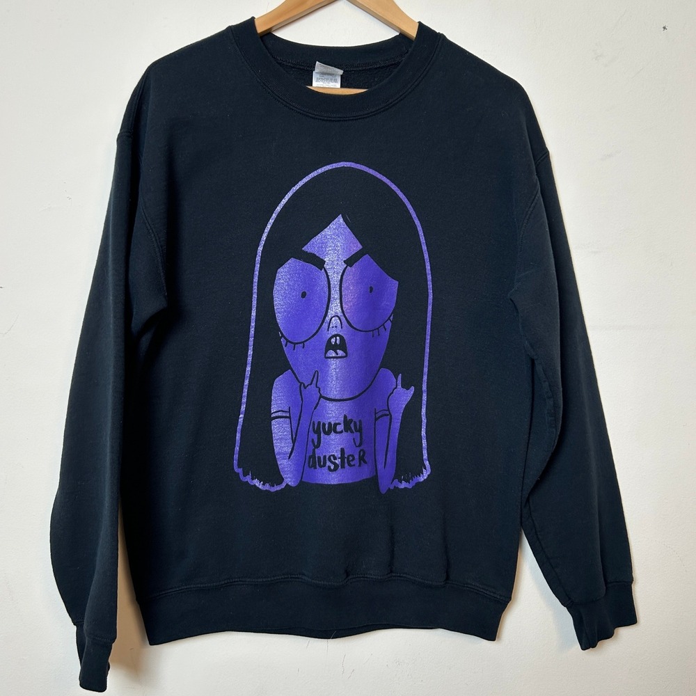 Gildan Yucky Duster Band Graphic Sweatshirt Black Purple Size Small